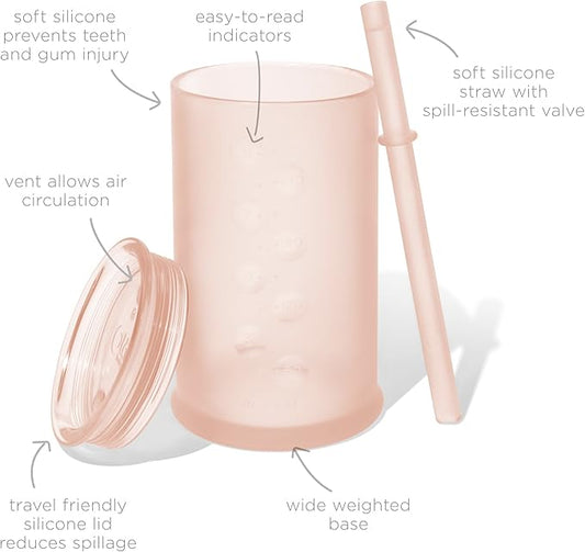 Olababy Clear View Silicone Training Cup with Straw Lid | Toddler Sippy Trainer 12mo+ | Unbreakable Water Drinking Cups for Kids 2yr+ | Baby Led Weaning & Feeding Supplies (Coral, 9 oz)