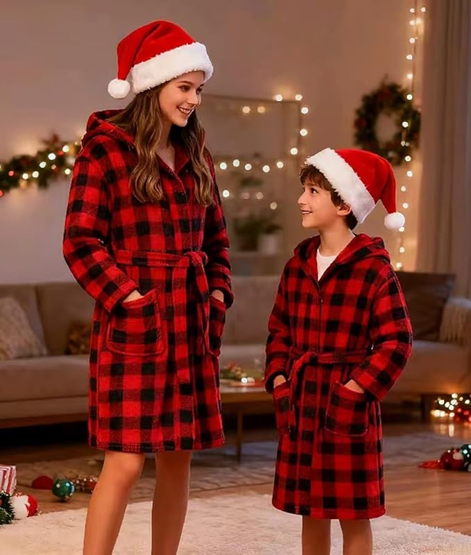 Boys Girls Robe Kids Flannel Hooded Bathrobe Sleepwear Pajamas Toddler Soft Plush Robes for Girls 2-16 Years