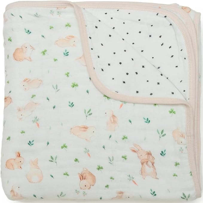 Muslin Quilt Blanket – Soft & Breathable Tanboocel Baby Blanket for Crib or Toddler Nap – Eco-Friendly, Lightweight & Durable 4-Layer Muslin Quilt for Infants and Kids - Bunny Meadow