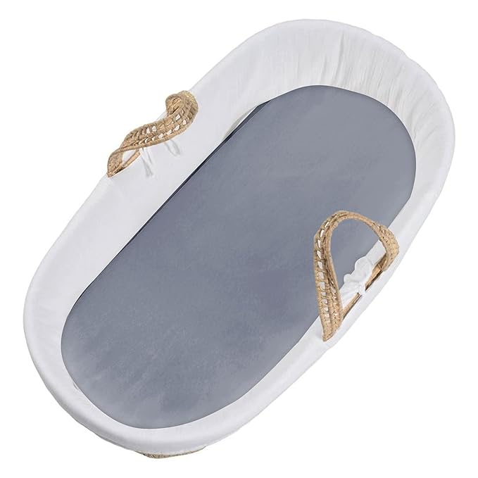 Satin Bassinet Sheet Fitted Great for Baby Hair Soft Silk Feeling Sheet for Rectangle Hourglass Oval Cradle or Bassinet Pad&Mattress, Bassinet Sheets for Baby Boy and Girl Gift, Gray