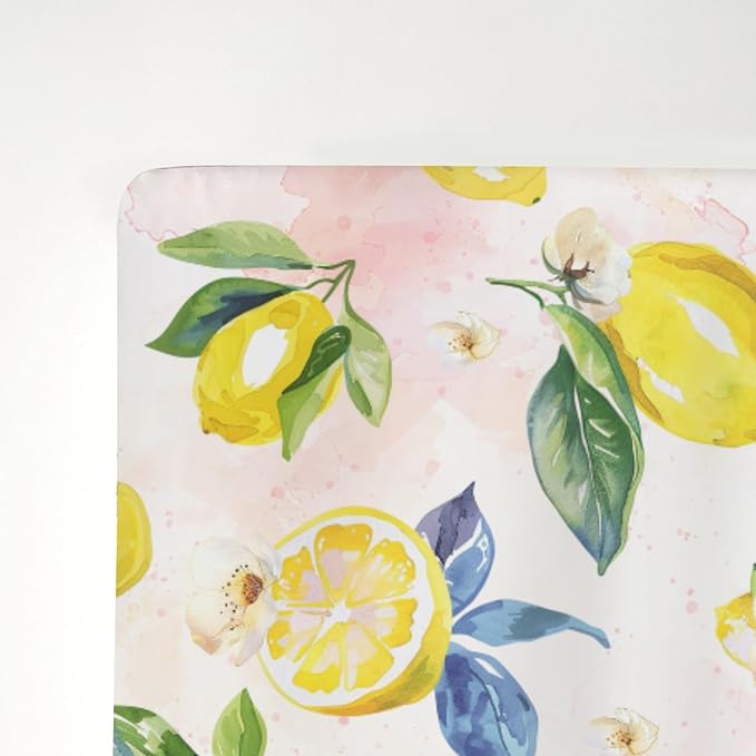 Lemons Baby Crib Sheets for Boy Girl 52x28Inch Lemon Branch Leaves Flowers Soft Stretchy Fitted Crib Mattress Covers Tropical Summer Fruits Baby Sheet for Standard Crib and Toddler Bed Mattress