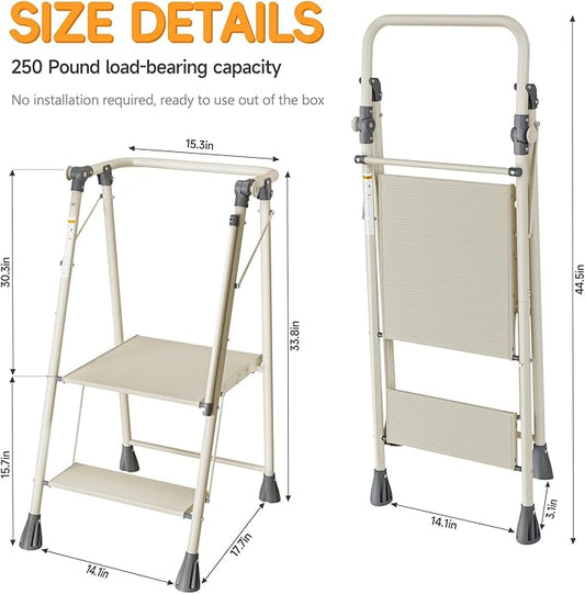 LEDLAY Aluminum Foldable Toddler Tower 2 Steps, Kids Step Stool for Kitchen, Toddler Kitchen Stool Helper with Anti-Drop Safty Railing, Multi-Functional Learning Tower with Anti-Slip Design, Gray