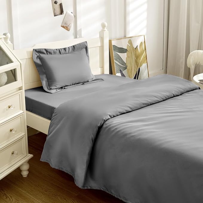 3 Piece Toddler Sheet Set,Dark Grey Basics Bed Sheet Set for Toddler,Microfiber 3-Piece Sheet Set Soft Breathable Crib Bedding Set for Kids,Includes Flat Sheet, Fitted Sheet, Pillowcase