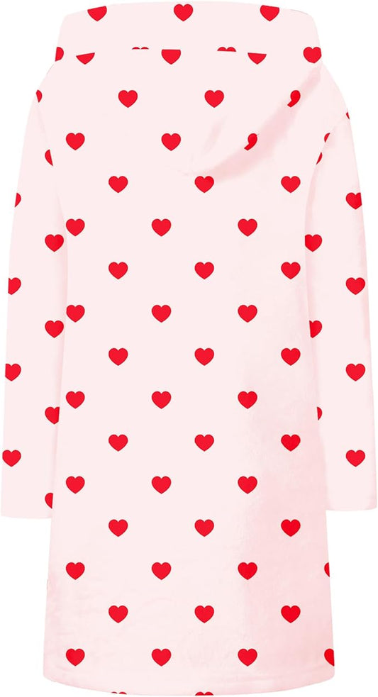 Umeyda Girls Fleece Hooded Robes, Warm Printed Bath Robe for Kids Soft Fuzzy Bathrobe for Gifts