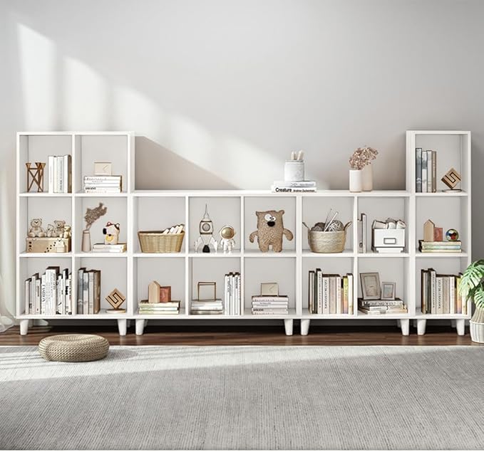 IOTXY Open Cube Low Bookcase - 3-Tier Freestanding Storage Display Cabinet Organizer with Legs for Home Office, 6-Cubes Open Shelf Short Bookshelf, White