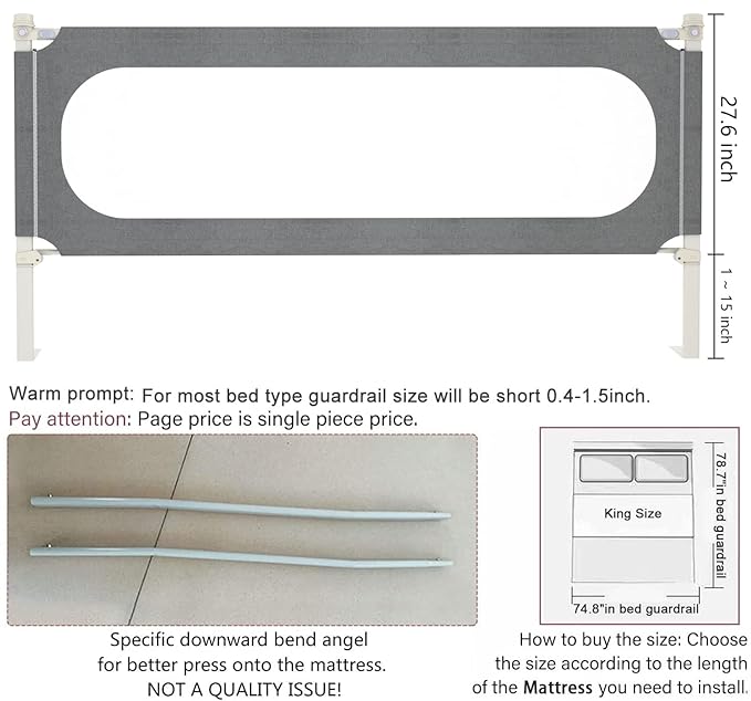 Bed Rails for Toddlers, Extra Tall 32 Levels of Height Adjustment Specially Designed for Twin, Full, Queen, King Size - 2023Upgrade Model Safety Bed Guard Rails for Kids (1 Side:59"(L) ×27"(H))