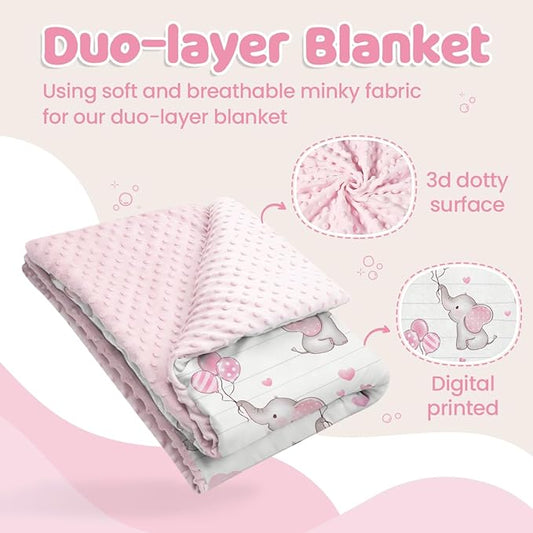 SANDJEST Elephant Kid Blanket for Girl - 30 x 40 Minky Throw Blankets for Girls - Gift for Kids on Birthday