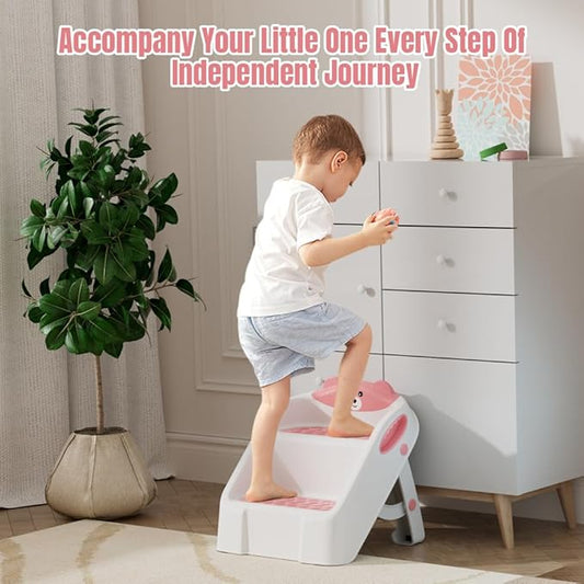 Step Stool for Toddlers, Toddler Step Stool for Bathroom Sink, Foldable Non-Slip Kids Stool with Handle, 2 Step Stools for Kids, Toddler Stool for Kitchen Bedroom Counter Sink