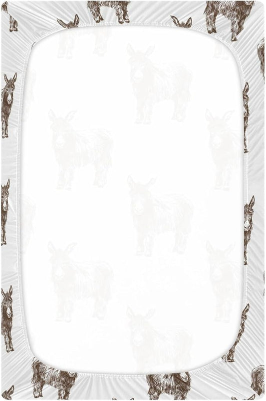 Donkey Vintage Crib Sheets Soft Breathable Fitted Baby Crib Sheets Mattress Cover for Girls Boys, 52" x 28" x 9"
