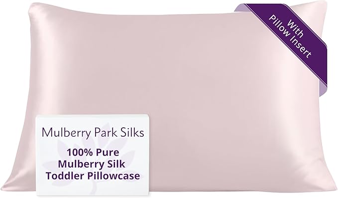 Mulberry Park 19 Momme Silk Pillowcase with Insert for Kids & Toddlers - Prevents Bed Head & Frizz, Gentle on Delicate Skin & Hair - Grade 6A Pure Mulberry Silk - 13" x 19" /Lullaby Pink