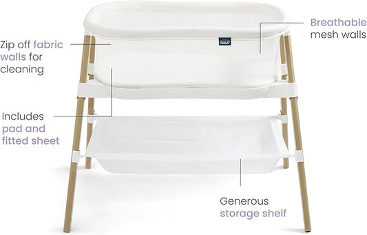 HALO® BassiNest® Essential Sleeper – Portable Baby Bassinet with Breathable Mesh Sides, Storage Shelf & Easy Assembly – Lightweight, Space-Saving Bedside Crib for Newborns