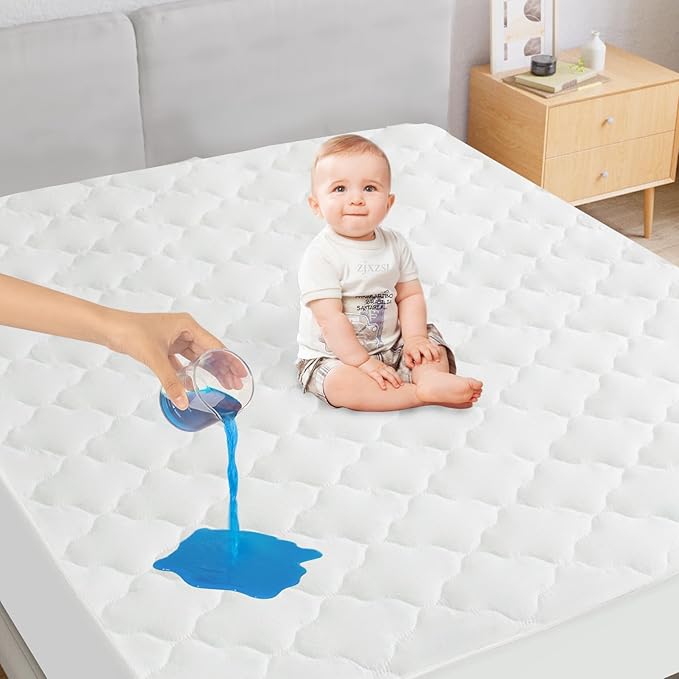 RV Short King Mattress Protector Pad Waterproof Quilted 72" x 80", Soft & Cooling RV King Mattresses Cover Fitted for Campers & Trailers with Deep Pocket to 14", (White)