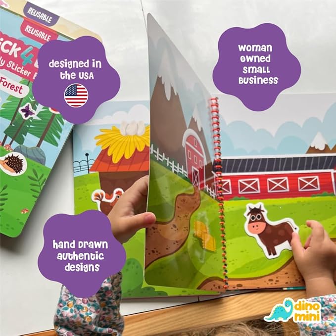 Stick4Ever Jelly Sticker Book - for Kids - Waterproof, Easy to Clean Reusable Sticker Book for Toddlers- Reusable Road Trip Activities for Kids - Stocking Stuffers for Toddlers (Animals)