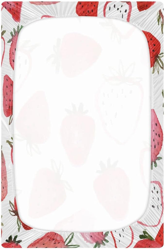 ATTX Fitted Crib Sheet Watercolor Strawberries Baby Sheets for Standard Crib Toddler Mattress Cover, Soft Microfiber Breathable Mattress Cover,28" x 52" x 9"