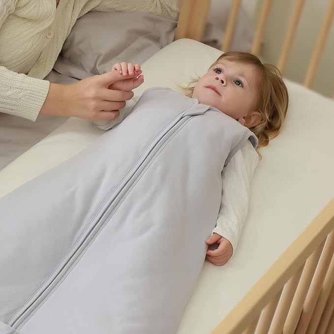 Mosebears Sleep Sack Baby Winter Wearable Blanket with 2-Way Zipper,2.5 TOG Cotton Sleep Sack Unisex (Light Grey, 18-24 Months)