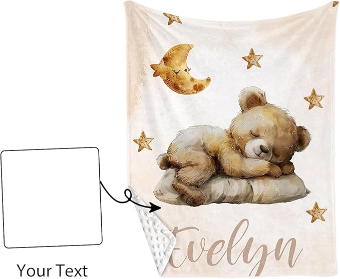 Personalized Baby Crib Bedding Set, Custom Name Star Bear Theme Baby Bedding 2-Pcs Set - Soft Double Layer Dotted Blanket and Fitted Sheet, Nursery Bedding for Newborn Boys Girls, Perfect Shower Gift