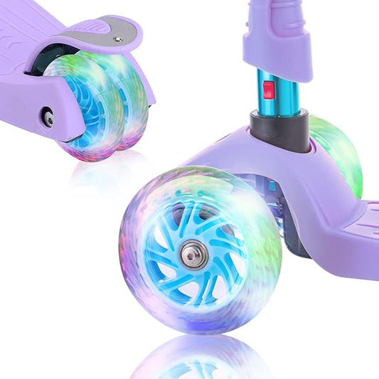 3 Wheel Scooter for Kids Ages 6-12,Kids Scooter with Light Up Wheels, Sturdy Deck Design, and 4 Height Adjustable Suitable for Kid Ages 3-12