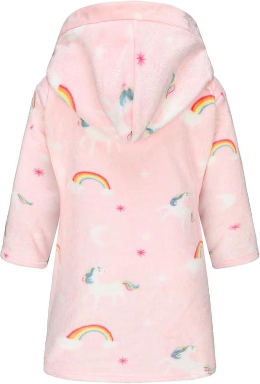 Boys Girls Robe Kids Flannel Hooded Bathrobe Sleepwear Pajamas Toddler Soft Plush Robes for Girls 2-16 Years