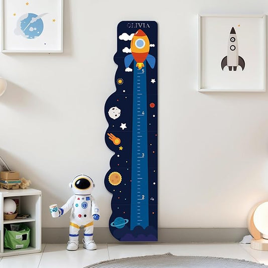 Woodemon Personalized Name Growth Chart for Wall, Rocket Wood Height Chart for Kids, Height Measurement for Wall, Boy Girls Height Wall Chart Growth Measuring Ruler, Toddler Playroom Decor