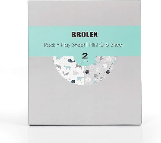 Pack n Play Stretchy Fitted Playard Sheet Set BROLEX 2 Pack Portable Mini Crib Sheets,Convertible Playard Mattress Cover,Ultra Soft Material,Space Planet