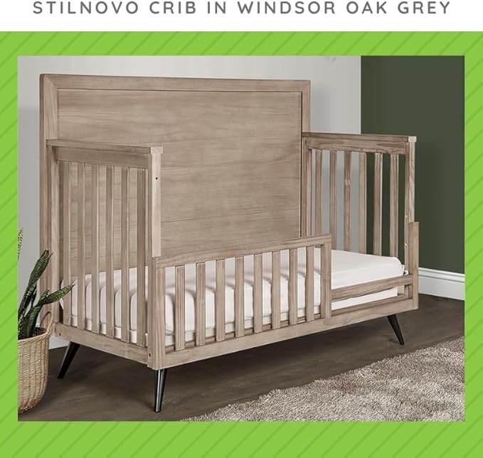 Toddler Bed Safety Guard Rail for Evolur Baby Convertible Cribs - Solid Wood Rail for Convertible Crib to Toddler Bed Conversion - Safety Bed Rail for Children (Windsor Oak Grey, Model 811)