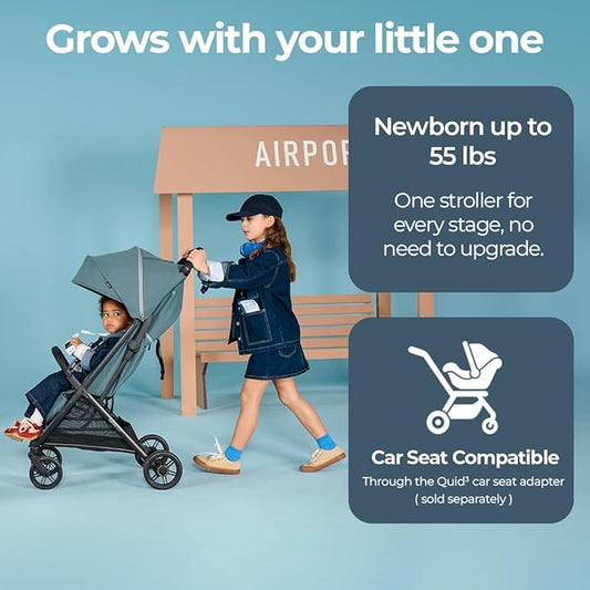 Inglesina Quid³ Stroller, Galaxy Gray - Compact Reclining Travel Stroller for Baby & Toddler 0-55 lbs, One Hand fold, Car seat Compatible, Airplane Overhead, Lightweight, Foldable, XL UPF 50+ Canopy