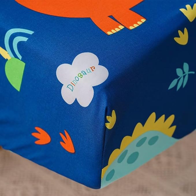 CLOTHKNOW Dinosaur Toddler Bedding Sets for Boys, 4 Pieces Bedding Sets Cartoon Cute Animal Pattern, Soft Crib Bed Set Including Comforter, Flat Sheet, Fitted Sheet and Pillowcase, Blue