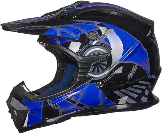 ILM Adult Dirt Bike Helmets Motocross ATV Dirtbike BMX MX Offroad Full Face Motorcycle Helmet, DOT Approved Model 128S (Blue Black, Adult-Large)