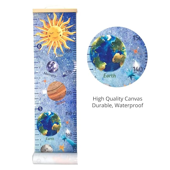 HomeEvolution Kids Growth Chart Height Measuring Chart, Solar System Space Planets Canvas Wall Hanging Rulers for Baby Children Girls Bedroom Decor (Solar System)