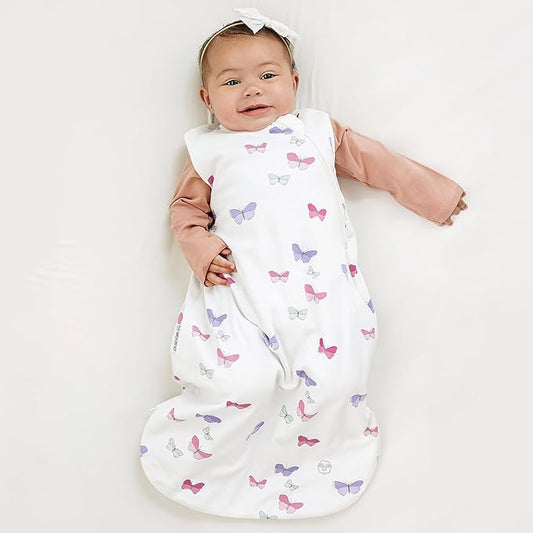 Woolino Merino Wool and Organic Cotton Baby Sleeping Bag - 4 Season Classic Sleep Sack - Two-Way Zipper Sleeping Bag for Baby and Toddler - 0-6 Months - Butterfly