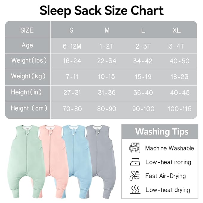 Rayon Made From Bamboo Sleep Sack 12-24 Months 0.5 Tog Ultra Soft Summer Toddler Sleep Sack 1t-2t with Feet 2-Way Zipper Lightweight Baby Sleeping Bag with Legs Thin Baby Wearable Blanket-Gray