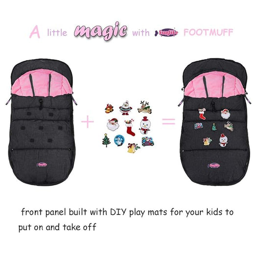 Christmas DIY Kids Play Fun Stroller Footmuff,Waterproof Melange Outshell Anti-Freeze Winter Sleeping Bag Fits All Stroller,Anti-Dirt, Front Height Adjustable &Removable,Toddler 6M-36M