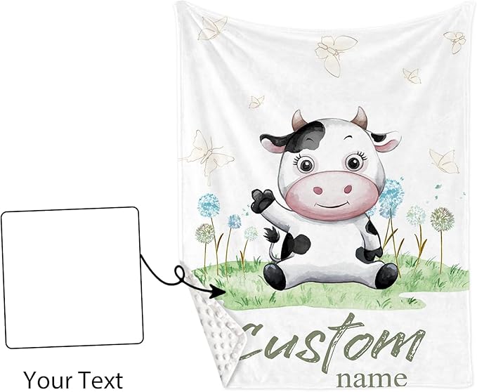 Personalized Baby Crib Bedding Set: 4 Piece Custom Gift Crib Bed Set with Name - Cute Cow Theme,Nursery Bedding Set for Baby Girls Crib,Newborn Boys Girls Crib Sets, Crib Bedding Shower Gifts