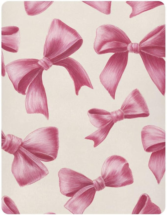 Deep Pink Ribbon Bows Crib Sheets Standard Crib Toddler Mattresses Cover Fitted Baby Bed Sheet Breathable Crib Mattress Sheet for Girls Boys 52" x 28"x5''