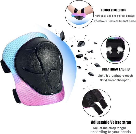 Kids/Youth Knee Pads Elbow Pads for 3-14Years Boys Girls 6 in 1 Kids Protective Gear Set Adjustable for Skating Cycling Bike Rollerblading Scooter Roller Skates