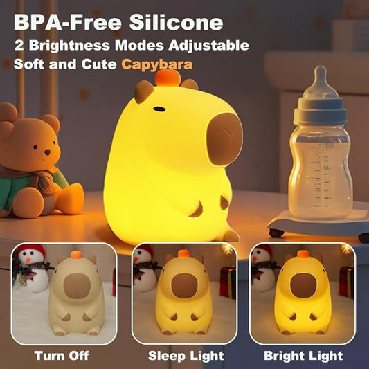 KangTen CHEN Capybara Kids Night Light, Portable USB Rechargeable Animal Light Touch Control Light, Silicone Night Light with Timer Function, Christmas Gift for Kids