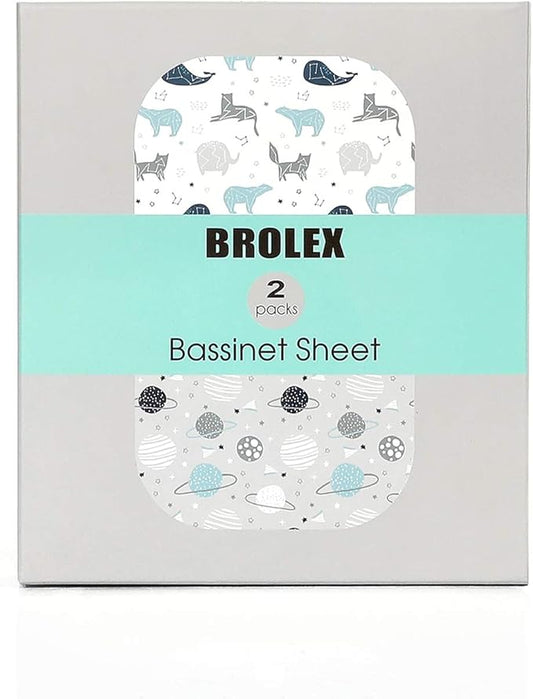 Stretch Fitted Bassinet Sheet Set BROLEX 2 Pack Cradle Sheets for Bassinet Pad/Mattress,Unisex Boys Girls,Ultra Soft,Space Planet