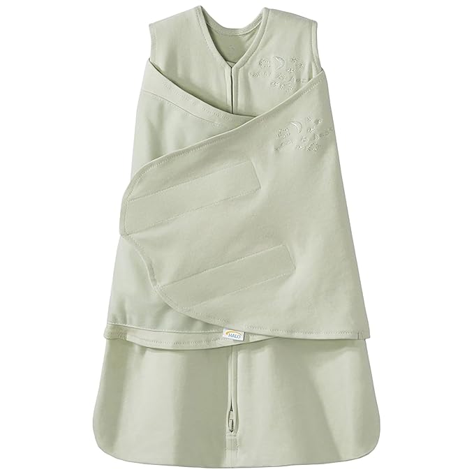 HALO 100% Cotton Sleepsack Swaddle, 3-Way Adjustable Wearable Blanket, TOG 1.5, Sage, Small, 3-6 Months