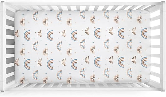 Rainbow Baby Crib Sheet 52''x28'' Cute Rainbow Drops Colorful Stretchy Fitted Crib Mattress Sheet for Boy Girl Bed Sheet for Standard Crib Toddler Mattresses