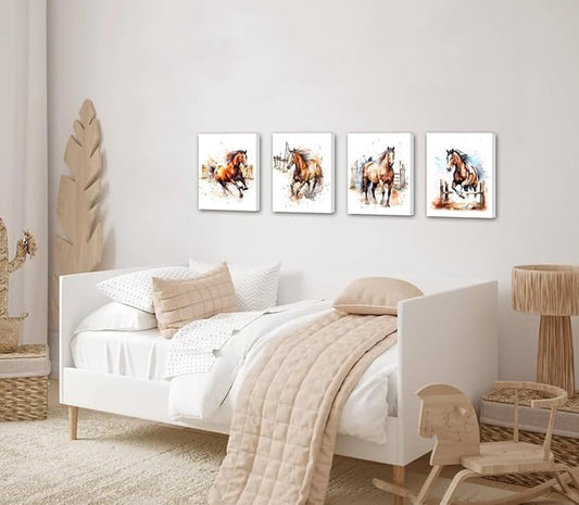 Framed Horse Canvas Wall Art,Horse Decor Wall Art Framed Canvas for Living Room,Farmhouse Horses Pictures Wall Decor Western Painting for Farmhouse Bedroom Living Room Set of 4(8"X10")