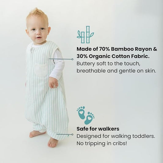 Tealbee Dreamsuit Toddler Sleep Sack with Feet – Walker Sleep Bag with Legs, Rayon made from Bamboo, Winter 1.5 TOG, 2-Way Zipper, 2T-3T - Stripes