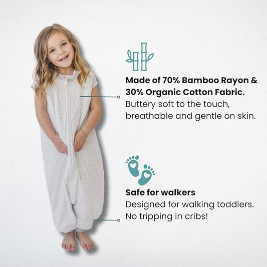 Tealbee Dreamsuit Toddler Sleep Sack with Feet – Walker Sleep Bag with Legs, Rayon made from Bamboo, Summer 0.8 TOG, 2-Way Zipper, 12m-2T - Dash