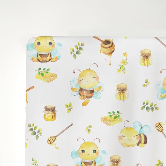 Bee Honey Baby Crib Sheets for Boy Girl 52"x28" Cute Bees Honeycomb Floral Leaves Soft Snug Fitted Crib Mattress Cover Summer Spring Garden Baby Sheet for Standard Crib & Toddler Bed Mattress