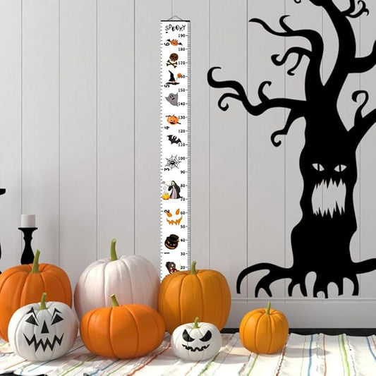 Halloween Baby Height Growth Chart - Canvas Height Chart for Kids Baby Child Toddler Boys Girls Growth Chart for Wall Room Nursery Decor Hangable and Removable Measuring Wall Ruler (B, Black Wood)