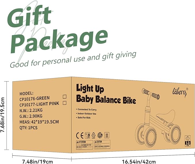 Liberry Light-Up Baby Balance Bike with Adjustable Seat, Toddler First Ride-On Toy for 1-2 Year Old, Boys Girls Birthday Gift