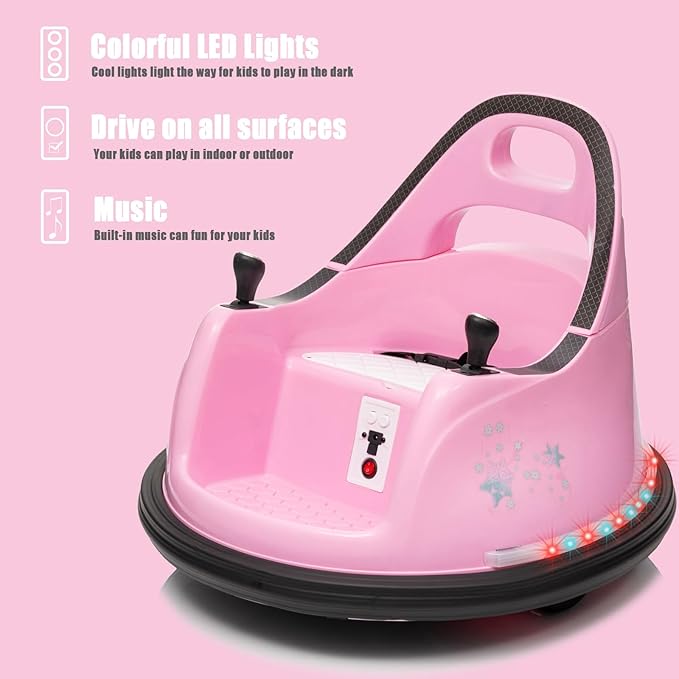 12V Kids Ride on Bumper Car Kids Ride On Electric Bumper Car for Toddlers with Remote Control, 360 Degree Spin for Baby Boy and Girls Riding Bumping Toy Gifts Cars for Toddler, Pink