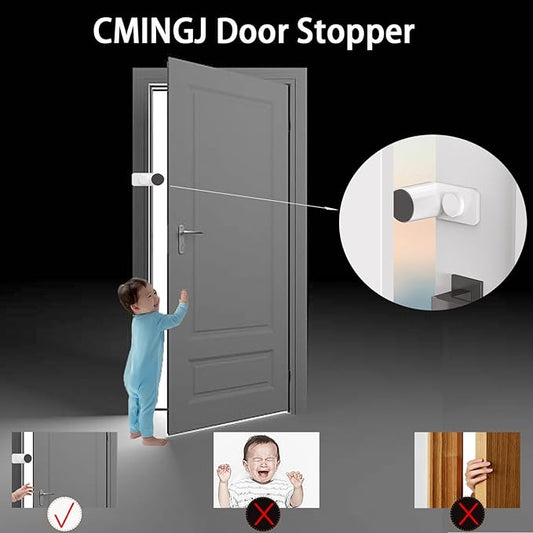 CMINGJ (4 Pack) Adjustable Door Guard Door Stop, Door slam Stopper, Finger Pinch Guard,Revolving Door Stopper for Baby Child Proofing, Anti Door slam, Pet Door Stopper, Easy to Install,White