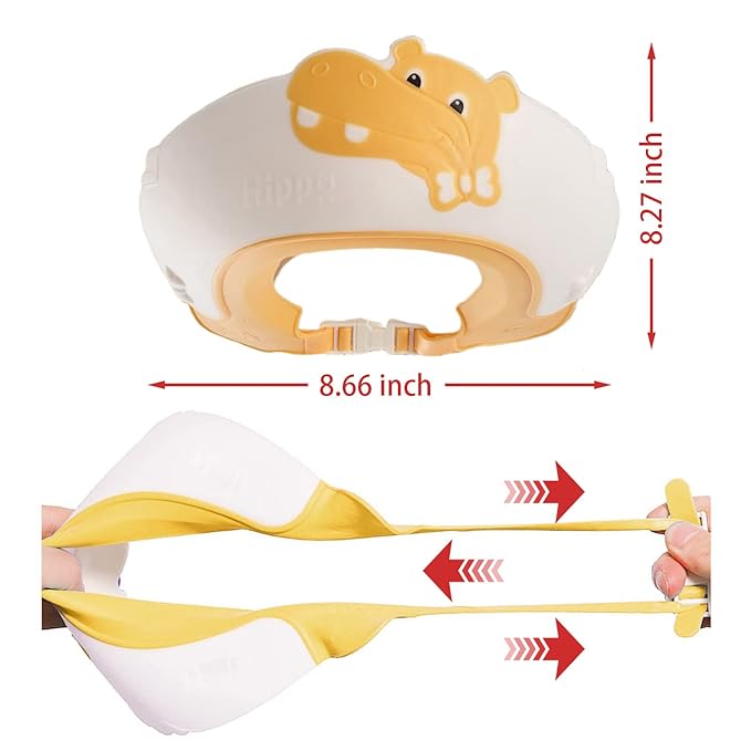 Baby Shower Cap Shield, Shower Cap for Kids, Visor Hat for Eye and Ear Protection for 0-9 Years Old Children,Cute Dinosaur/Crocodile/Hippo shape Makes the Baby Bath More Fun (Hippo, Yellow)