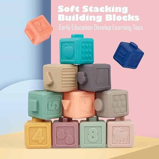 Montessori Toys Soft Stacking Building Blocks Rings Balls Sets 3 in 1 Baby Toys Bundle for Babies Sensory for Toddlers Teething Bath for Infants Learning Education Toy