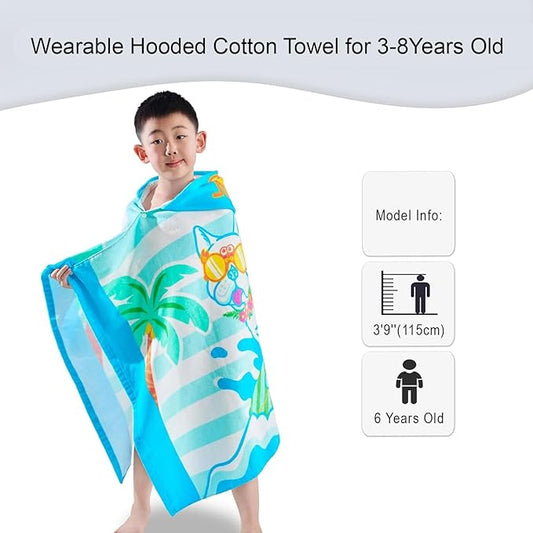VOOVA & MOVAS Toddler Towels for Kids 3-8Years, 30''X50, Soft | Thick | 100% Cotton | Absorbent Towel Wrap, Perfect for Kids Beach, Pool, Bath, Swimming, Stripe Dog